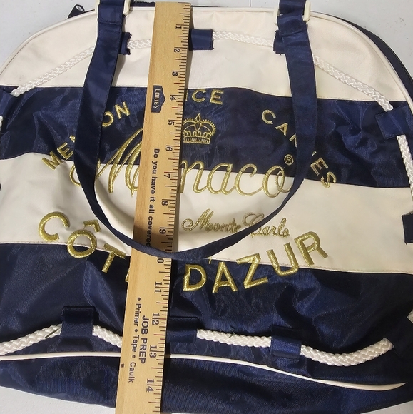 Cannes French Riviera Tote Beach Bag Large Blue & White Waterproof w/ Zippers - Picture 6 of 6